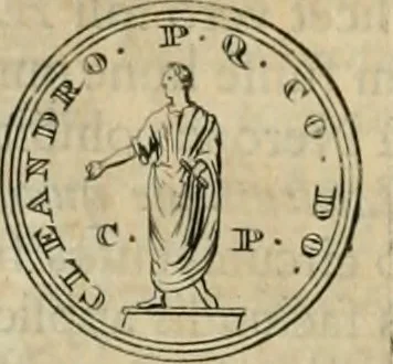 An illustration from Numismata ærea imperatorum, augustarum, et cæsarum, in coloniis, municilpiis, et urbibus jure latio donatis, ex omni modulo percussa, 1695, leaf 147