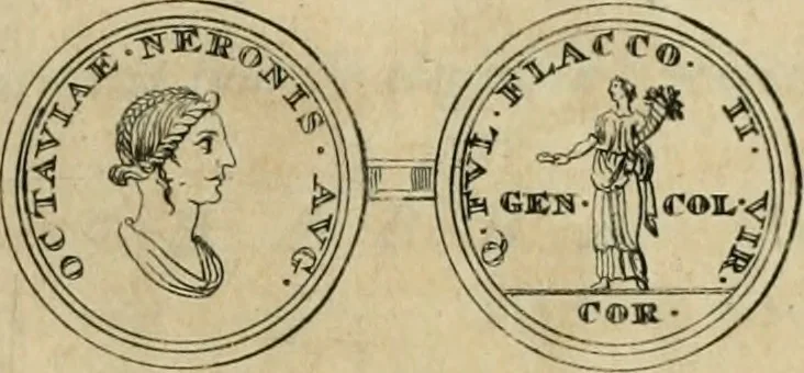 An illustration from Numismata ærea imperatorum, augustarum, et cæsarum, in coloniis, municilpiis, et urbibus jure latio donatis, ex omni modulo percussa, 1695, leaf 150