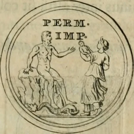 An illustration from Numismata ærea imperatorum, augustarum, et cæsarum, in coloniis, municilpiis, et urbibus jure latio donatis, ex omni modulo percussa, 1695, leaf 164
