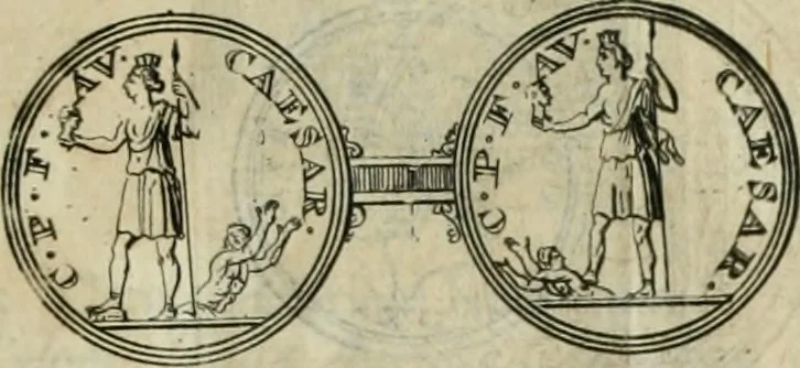 An illustration from Numismata ærea imperatorum, augustarum, et cæsarum, in coloniis, municilpiis, et urbibus jure latio donatis, ex omni modulo percussa, 1695, leaf 180