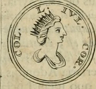 An illustration from Numismata ærea imperatorum, augustarum, et cæsarum, in coloniis, municilpiis, et urbibus jure latio donatis, ex omni modulo percussa, 1695, leaf 181