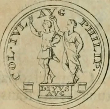 An illustration from Numismata ærea imperatorum, augustarum, et cæsarum, in coloniis, municilpiis, et urbibus jure latio donatis, ex omni modulo percussa, 1695, leaf 184