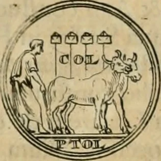 An illustration from Numismata ærea imperatorum, augustarum, et cæsarum, in coloniis, municilpiis, et urbibus jure latio donatis, ex omni modulo percussa, 1695, leaf 185