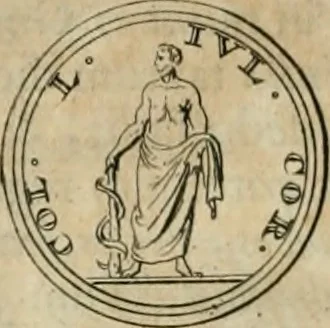 An illustration from Numismata ærea imperatorum, augustarum, et cæsarum, in coloniis, municilpiis, et urbibus jure latio donatis, ex omni modulo percussa, 1695, leaf 187