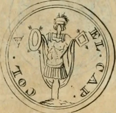 An illustration from Numismata ærea imperatorum, augustarum, et cæsarum, in coloniis, municilpiis, et urbibus jure latio donatis, ex omni modulo percussa, 1695, leaf 201
