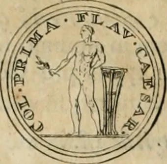 An illustration from Numismata ærea imperatorum, augustarum, et cæsarum, in coloniis, municilpiis, et urbibus jure latio donatis, ex omni modulo percussa, 1695, leaf 203