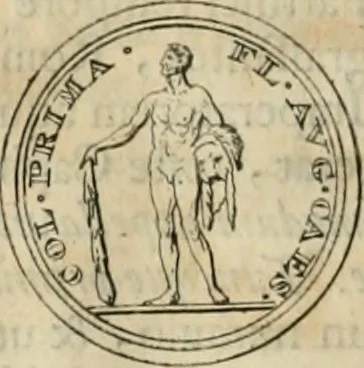 An illustration from Numismata ærea imperatorum, augustarum, et cæsarum, in coloniis, municilpiis, et urbibus jure latio donatis, ex omni modulo percussa, 1695, leaf 203