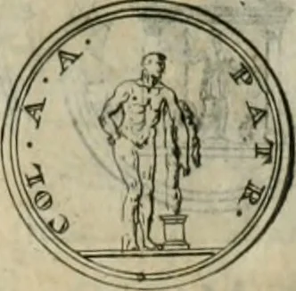 An illustration from Numismata ærea imperatorum, augustarum, et cæsarum, in coloniis, municilpiis, et urbibus jure latio donatis, ex omni modulo percussa, 1695, leaf 214