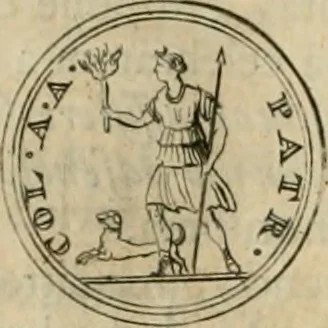 An illustration from Numismata ærea imperatorum, augustarum, et cæsarum, in coloniis, municilpiis, et urbibus jure latio donatis, ex omni modulo percussa, 1695, leaf 215