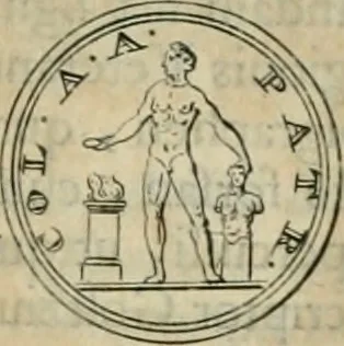 An illustration from Numismata ærea imperatorum, augustarum, et cæsarum, in coloniis, municilpiis, et urbibus jure latio donatis, ex omni modulo percussa, 1695, leaf 230