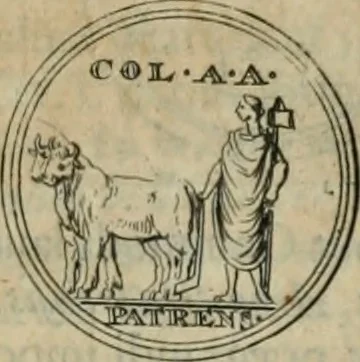 An illustration from Numismata ærea imperatorum, augustarum, et cæsarum, in coloniis, municilpiis, et urbibus jure latio donatis, ex omni modulo percussa, 1695, leaf 242