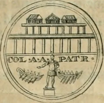 An illustration from Numismata ærea imperatorum, augustarum, et cæsarum, in coloniis, municilpiis, et urbibus jure latio donatis, ex omni modulo percussa, 1695, leaf 244