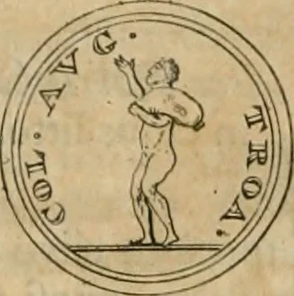 An illustration from Numismata ærea imperatorum, augustarum, et cæsarum, in coloniis, municilpiis, et urbibus jure latio donatis, ex omni modulo percussa, 1695, leaf 245
