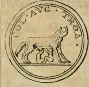 An illustration from Numismata ærea imperatorum, augustarum, et cæsarum, in coloniis, municilpiis, et urbibus jure latio donatis, ex omni modulo percussa, 1695, leaf 245
