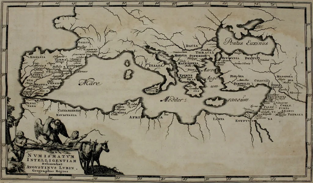 An illustration from Numismata ærea imperatorum, augustarum, et cæsarum, in coloniis, municilpiis, et urbibus jure latio donatis, ex omni modulo percussa, 1695, leaf 25