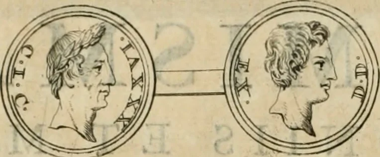An illustration from Numismata ærea imperatorum, augustarum, et cæsarum, in coloniis, municilpiis, et urbibus jure latio donatis, ex omni modulo percussa, 1695, leaf 27