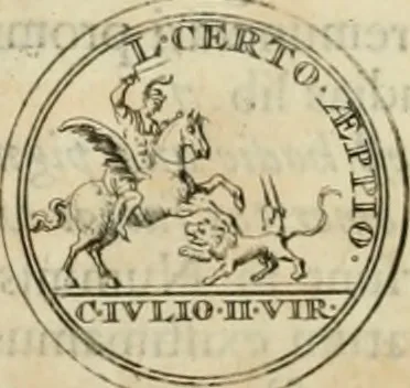 An illustration from Numismata ærea imperatorum, augustarum, et cæsarum, in coloniis, municilpiis, et urbibus jure latio donatis, ex omni modulo percussa, 1695, leaf 27