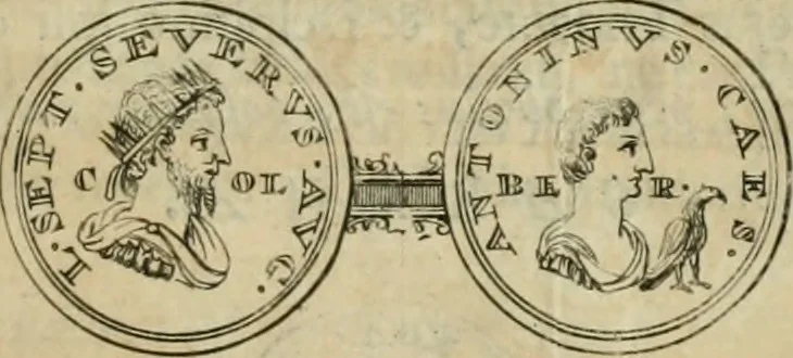 An illustration from Numismata ærea imperatorum, augustarum, et cæsarum, in coloniis, municilpiis, et urbibus jure latio donatis, ex omni modulo percussa, 1695, leaf 274