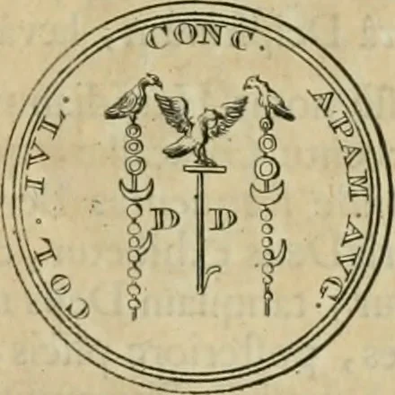 An illustration from Numismata ærea imperatorum, augustarum, et cæsarum, in coloniis, municilpiis, et urbibus jure latio donatis, ex omni modulo percussa, 1695, leaf 296