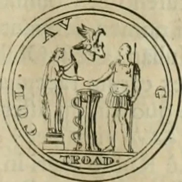 An illustration from Numismata ærea imperatorum, augustarum, et cæsarum, in coloniis, municilpiis, et urbibus jure latio donatis, ex omni modulo percussa, 1695, leaf 312