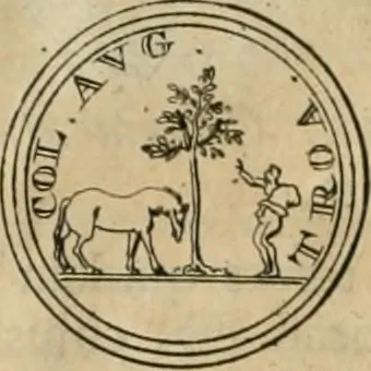 An illustration from Numismata ærea imperatorum, augustarum, et cæsarum, in coloniis, municilpiis, et urbibus jure latio donatis, ex omni modulo percussa, 1695, leaf 315