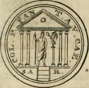 An illustration from Numismata ærea imperatorum, augustarum, et cæsarum, in coloniis, municilpiis, et urbibus jure latio donatis, ex omni modulo percussa, 1695, leaf 319