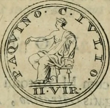 An illustration from Numismata ærea imperatorum, augustarum, et cæsarum, in coloniis, municilpiis, et urbibus jure latio donatis, ex omni modulo percussa, 1695, leaf 32