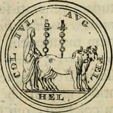An illustration from Numismata ærea imperatorum, augustarum, et cæsarum, in coloniis, municilpiis, et urbibus jure latio donatis, ex omni modulo percussa, 1695, leaf 335
