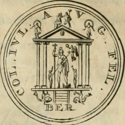 An illustration from Numismata ærea imperatorum, augustarum, et cæsarum, in coloniis, municilpiis, et urbibus jure latio donatis, ex omni modulo percussa, 1695, leaf 345