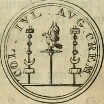 An illustration from Numismata ærea imperatorum, augustarum, et cæsarum, in coloniis, municilpiis, et urbibus jure latio donatis, ex omni modulo percussa, 1695, leaf 348