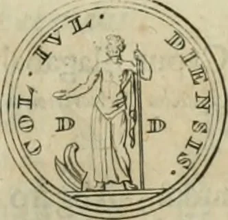 An illustration from Numismata ærea imperatorum, augustarum, et cæsarum, in coloniis, municilpiis, et urbibus jure latio donatis, ex omni modulo percussa, 1695, leaf 348