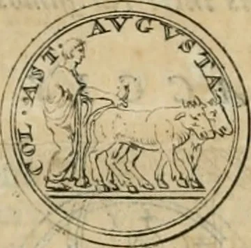 An illustration from Numismata ærea imperatorum, augustarum, et cæsarum, in coloniis, municilpiis, et urbibus jure latio donatis, ex omni modulo percussa, 1695, leaf 35