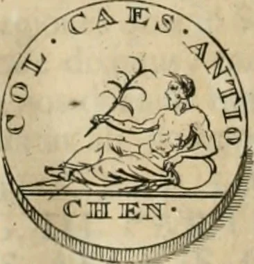An illustration from Numismata ærea imperatorum, augustarum, et cæsarum, in coloniis, municilpiis, et urbibus jure latio donatis, ex omni modulo percussa, 1695, leaf 381