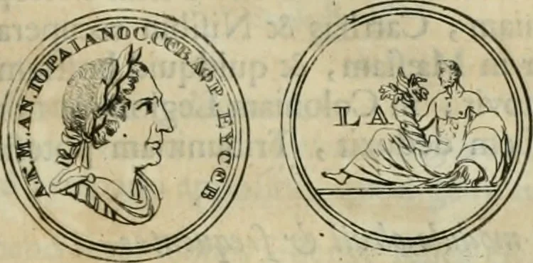 An illustration from Numismata ærea imperatorum, augustarum, et cæsarum, in coloniis, municilpiis, et urbibus jure latio donatis, ex omni modulo percussa, 1695, leaf 406