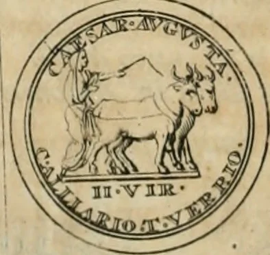 An illustration from Numismata ærea imperatorum, augustarum, et cæsarum, in coloniis, municilpiis, et urbibus jure latio donatis, ex omni modulo percussa, 1695, leaf 41