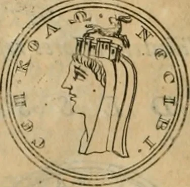 An illustration from Numismata ærea imperatorum, augustarum, et cæsarum, in coloniis, municilpiis, et urbibus jure latio donatis, ex omni modulo percussa, 1695, leaf 415