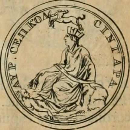 An illustration from Numismata ærea imperatorum, augustarum, et cæsarum, in coloniis, municilpiis, et urbibus jure latio donatis, ex omni modulo percussa, 1695, leaf 417