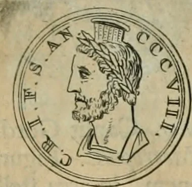 An illustration from Numismata ærea imperatorum, augustarum, et cæsarum, in coloniis, municilpiis, et urbibus jure latio donatis, ex omni modulo percussa, 1695, leaf 418