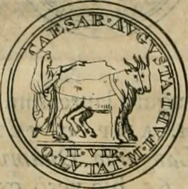 An illustration from Numismata ærea imperatorum, augustarum, et cæsarum, in coloniis, municilpiis, et urbibus jure latio donatis, ex omni modulo percussa, 1695, leaf 43