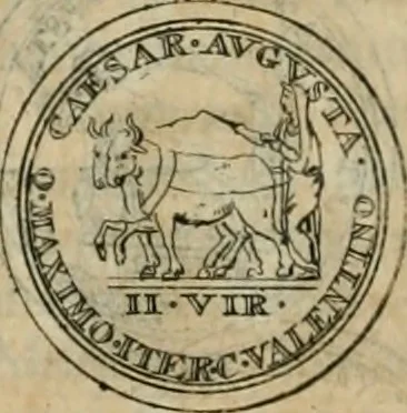 An illustration from Numismata ærea imperatorum, augustarum, et cæsarum, in coloniis, municilpiis, et urbibus jure latio donatis, ex omni modulo percussa, 1695, leaf 43