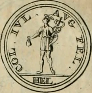 An illustration from Numismata ærea imperatorum, augustarum, et cæsarum, in coloniis, municilpiis, et urbibus jure latio donatis, ex omni modulo percussa, 1695, leaf 435