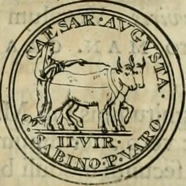 An illustration from Numismata ærea imperatorum, augustarum, et cæsarum, in coloniis, municilpiis, et urbibus jure latio donatis, ex omni modulo percussa, 1695, leaf 44