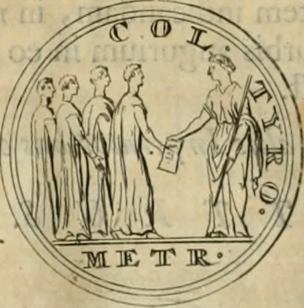 An illustration from Numismata ærea imperatorum, augustarum, et cæsarum, in coloniis, municilpiis, et urbibus jure latio donatis, ex omni modulo percussa, 1695, leaf 443