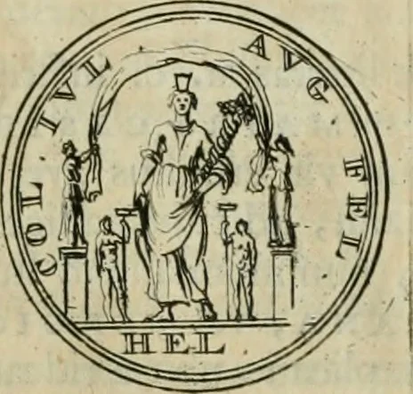 An illustration from Numismata ærea imperatorum, augustarum, et cæsarum, in coloniis, municilpiis, et urbibus jure latio donatis, ex omni modulo percussa, 1695, leaf 450