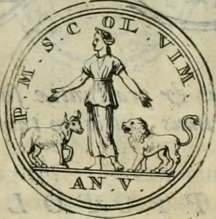 An illustration from Numismata ærea imperatorum, augustarum, et cæsarum, in coloniis, municilpiis, et urbibus jure latio donatis, ex omni modulo percussa, 1695, leaf 458