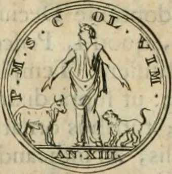 An illustration from Numismata ærea imperatorum, augustarum, et cæsarum, in coloniis, municilpiis, et urbibus jure latio donatis, ex omni modulo percussa, 1695, leaf 479