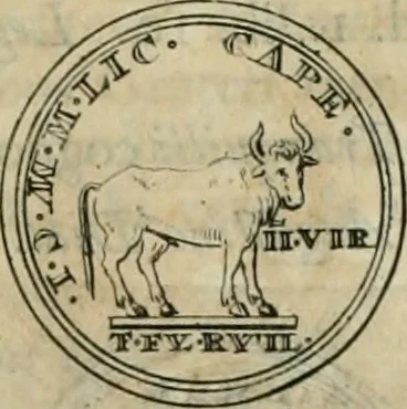 An illustration from Numismata ærea imperatorum, augustarum, et cæsarum, in coloniis, municilpiis, et urbibus jure latio donatis, ex omni modulo percussa, 1695, leaf 48