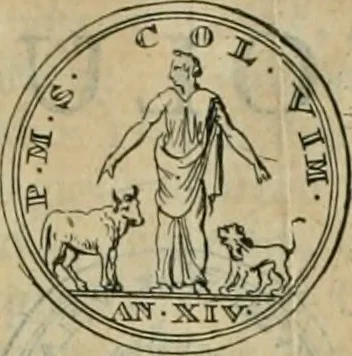 An illustration from Numismata ærea imperatorum, augustarum, et cæsarum, in coloniis, municilpiis, et urbibus jure latio donatis, ex omni modulo percussa, 1695, leaf 488
