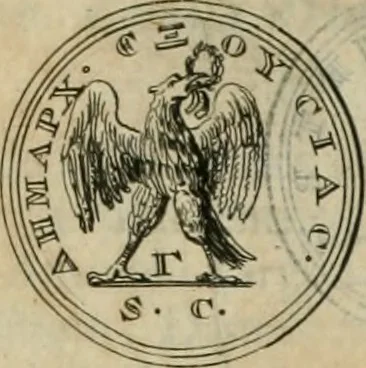 An illustration from Numismata ærea imperatorum, augustarum, et cæsarum, in coloniis, municilpiis, et urbibus jure latio donatis, ex omni modulo percussa, 1695, leaf 490