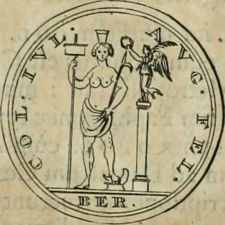 An illustration from Numismata ærea imperatorum, augustarum, et cæsarum, in coloniis, municilpiis, et urbibus jure latio donatis, ex omni modulo percussa, 1695, leaf 498